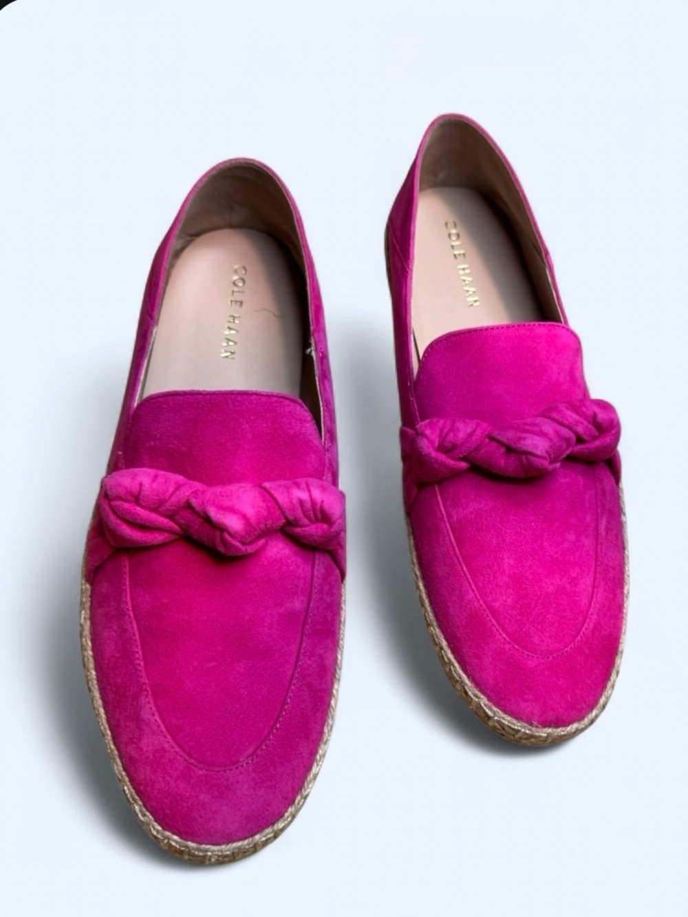 Cole Haan Fuchsia Suede Braided Espadrille Loafers like new size 9.5